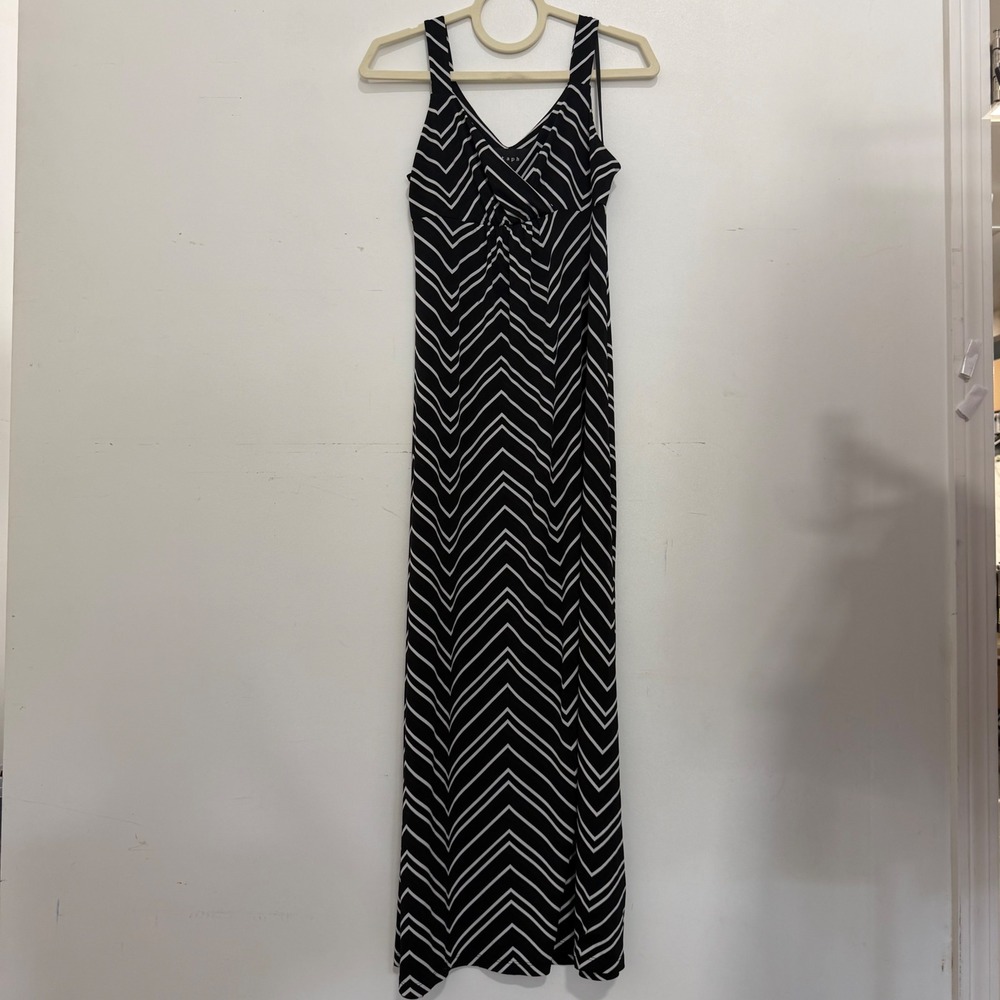 Metaphor Womens Black White Chevron Stripe Maxi Dress V-Neck Sleeveless Medium